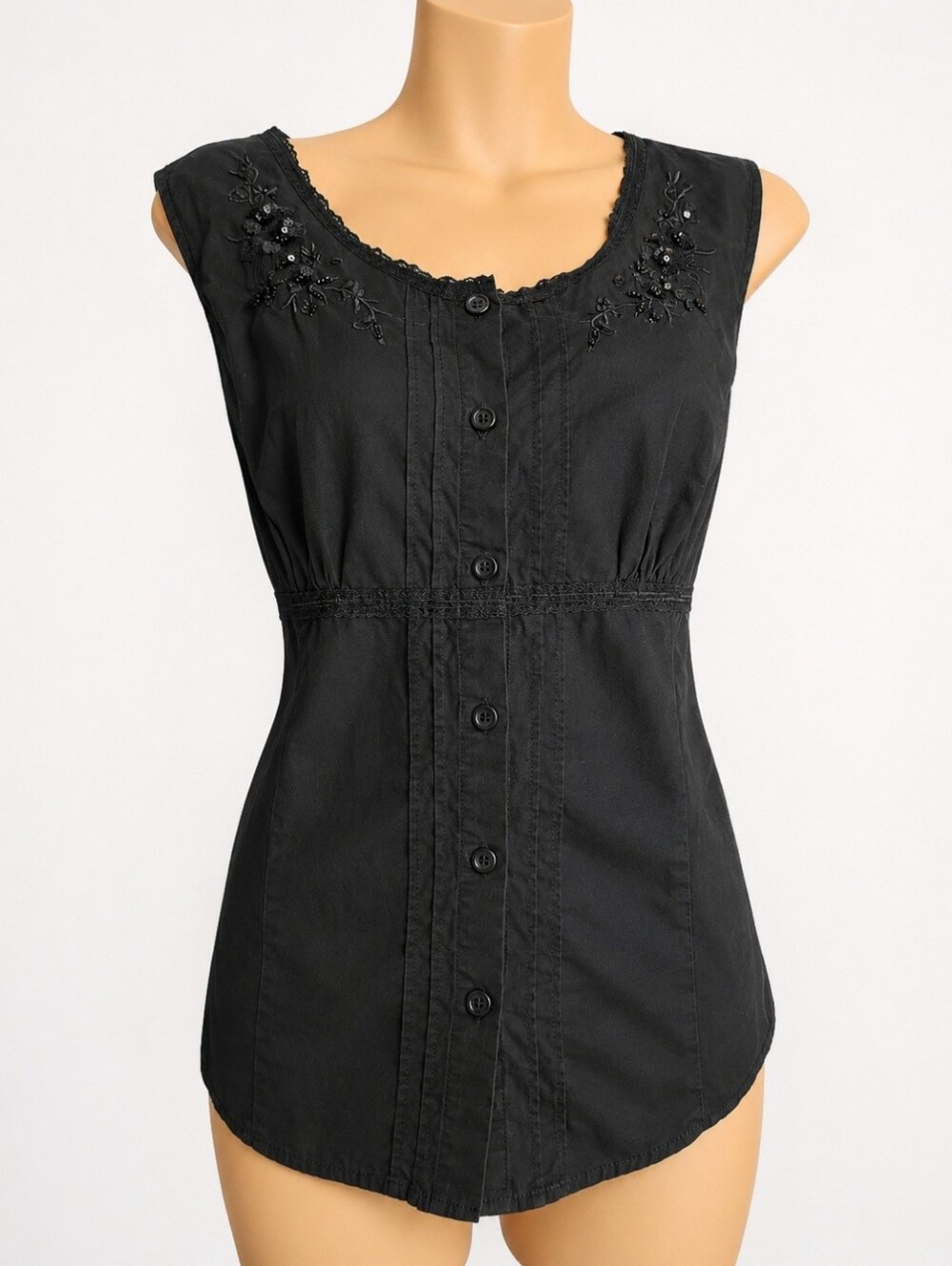 Classic Elements Black Embroidered Sequin Sleeveless Blouse Size L